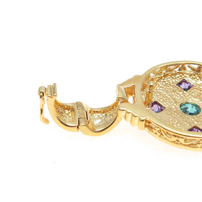 925 Sterling Silver Gold Plated Blue & Purple Multi-Cut C Z Pendant