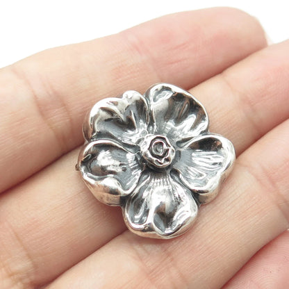 925 Sterling Silver Antique Art Deco Tropical Floral Hollow Pin Brooch