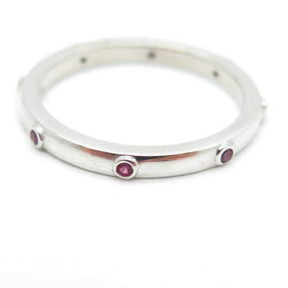 925 Sterling Silver Round Lab-Created Pink Sapphire Stackable Band Ring Size 7