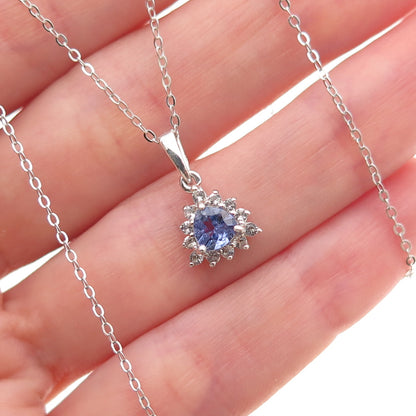 Chuck Clemency 925 Sterling Silver Real Tanzanite White Topaz Chain Necklace 20"