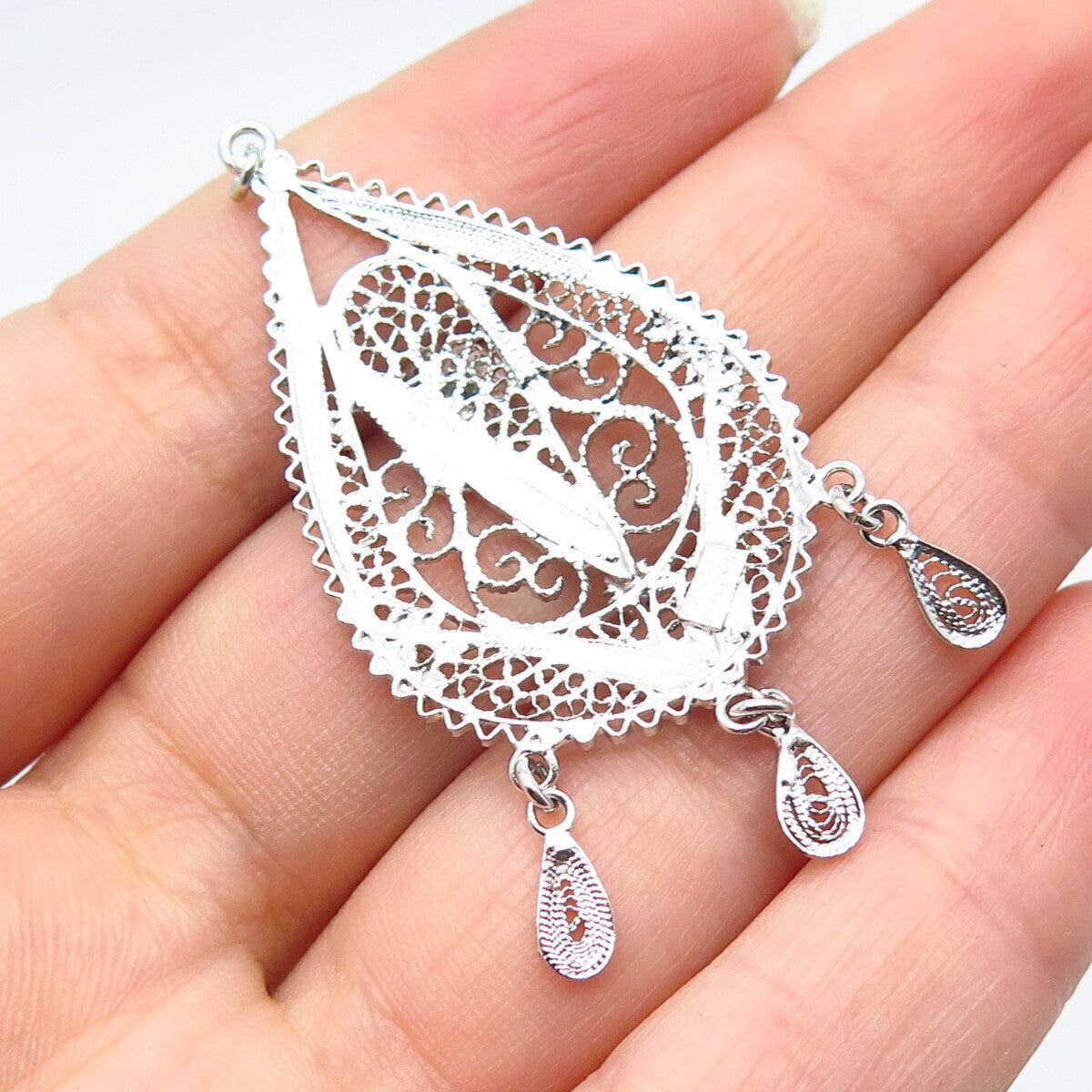 925 Sterling Silver Vintage Van Lou Filigree Pendanr