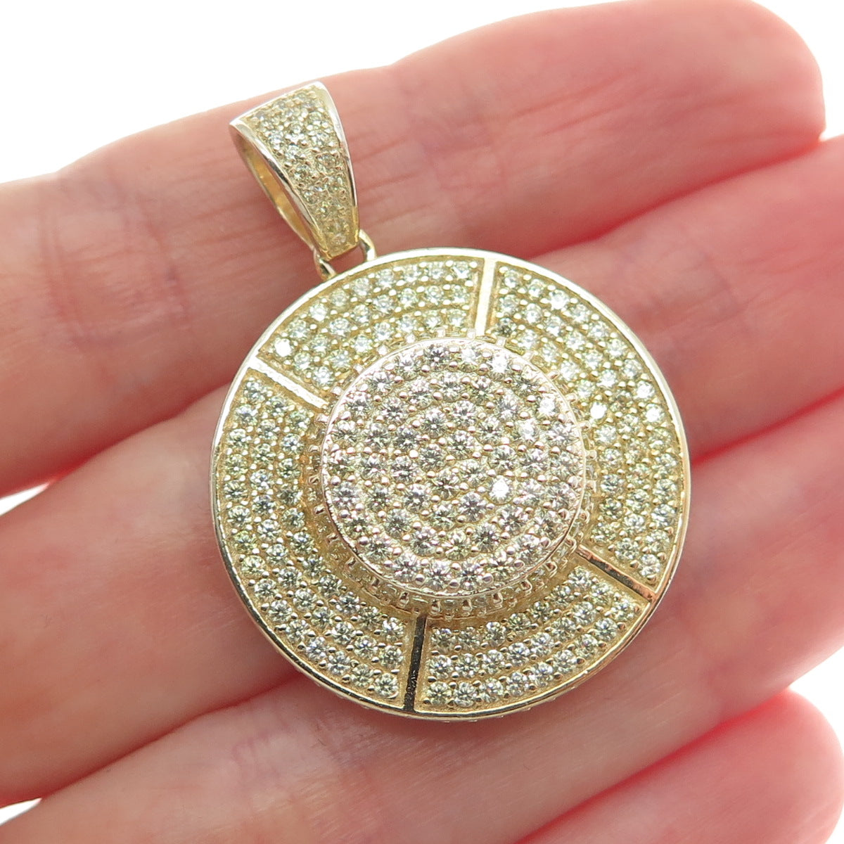 DADWANI 925 Sterling Silver Gold Plated C Z Sparkle Round Pendant