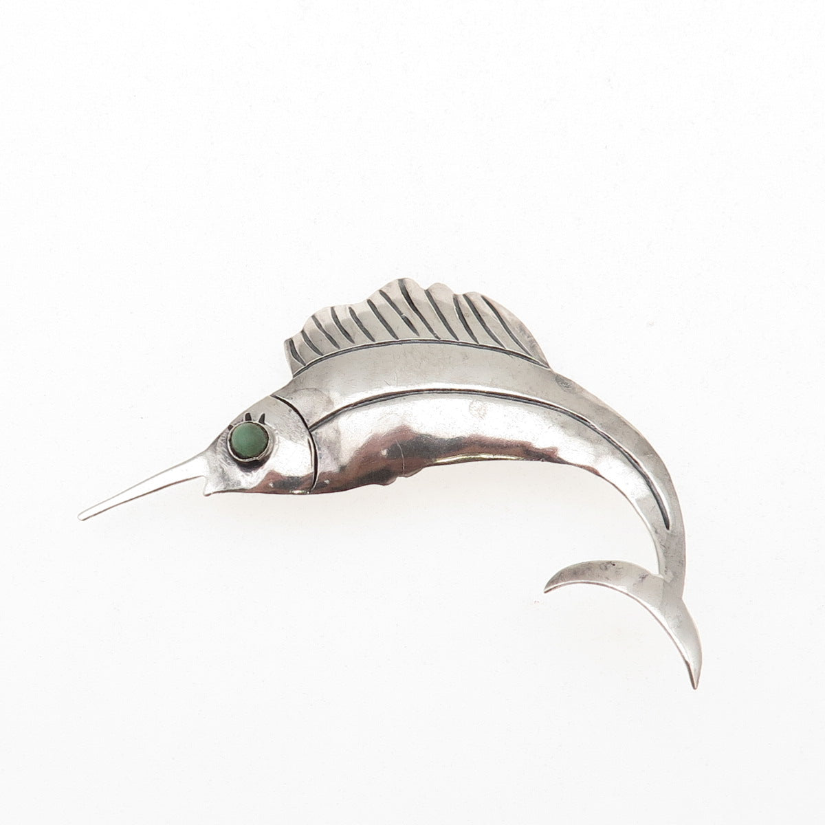 925 Sterling Silver Vintage Mexico Real Turquoise Swordfish Oxidized Pin Brooch