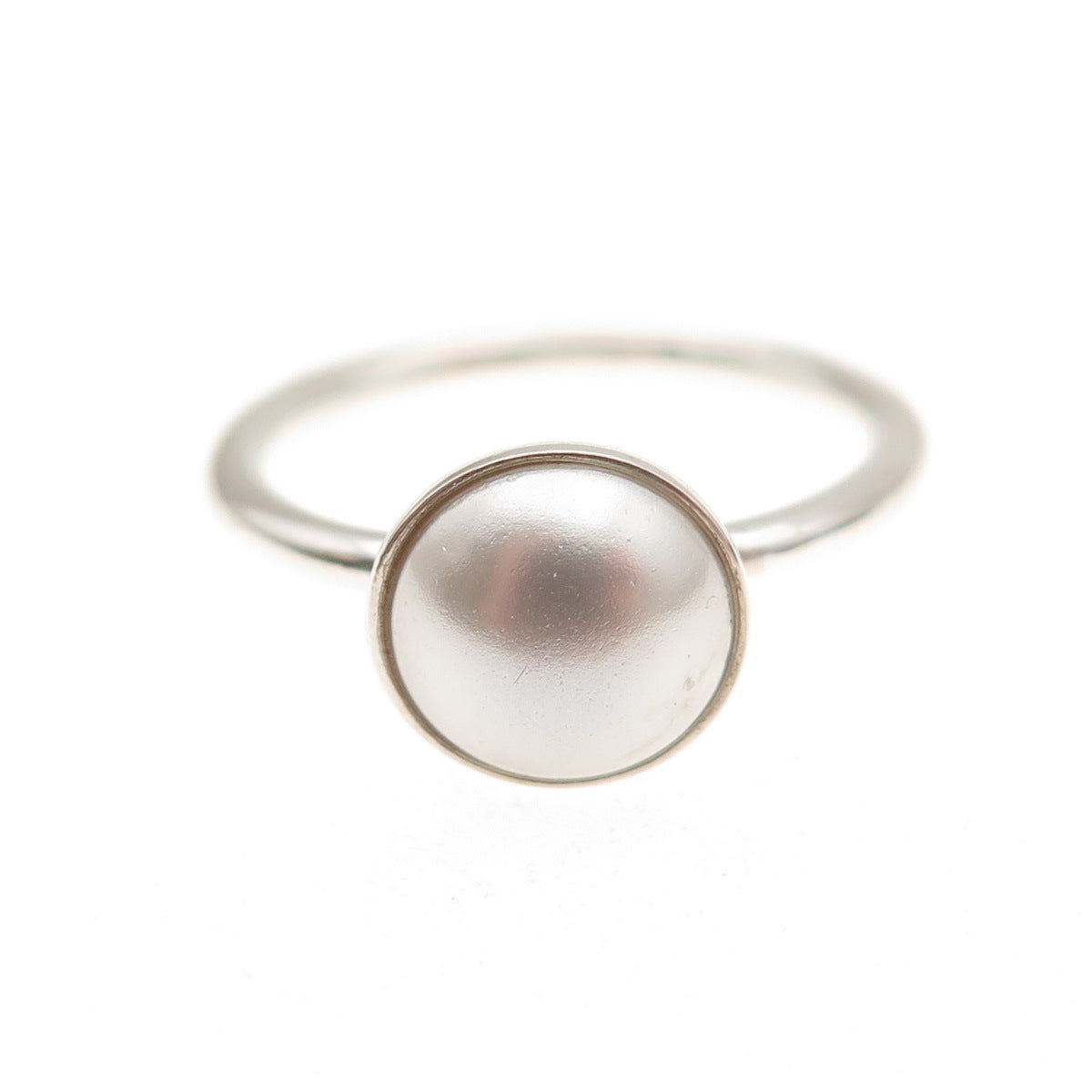 Pandora 925 Sterling Silver Faux Pearl Droplet Ring Size 6
