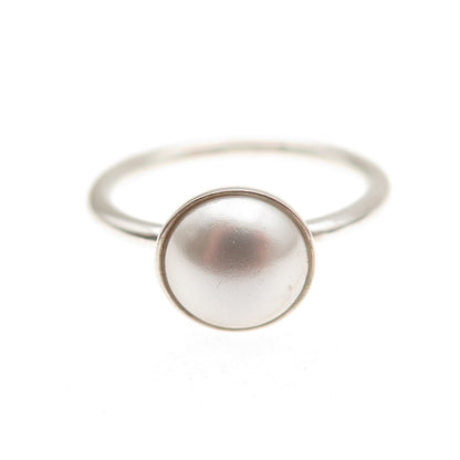 Pandora 925 Sterling Silver Faux Pearl Droplet Ring Size 6