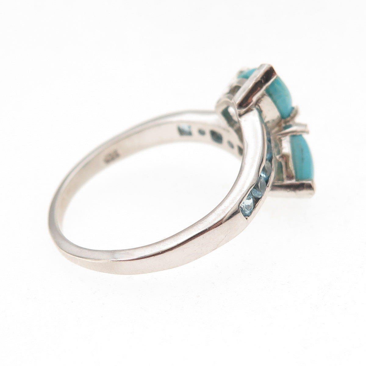 Chuck Clemency 925 Sterling Silver Real Turquoise & Blue Topaz Ring Size 8.25