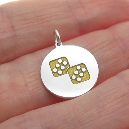 925 Sterling Silver Yellow Enamel Number 12 Lucky Dice Minimalist Charm Pendant