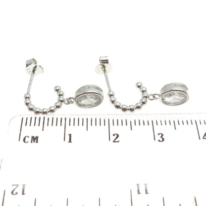 925 Sterling Silver Oval-Cut C Z Beaded Hoop Earrings