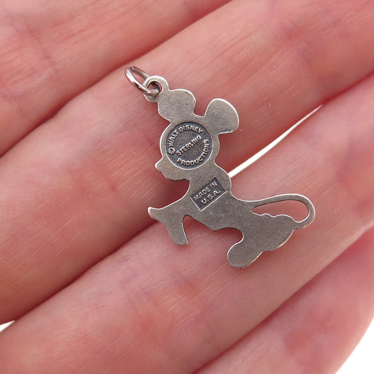 Disney 925 Sterling Silver Vintage Mickey Mouse Oxidized Charm Pendant