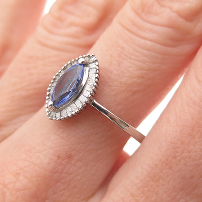 D'Joy 925 Sterling Silver Real Diamond & Tanzanite Ring Size 8