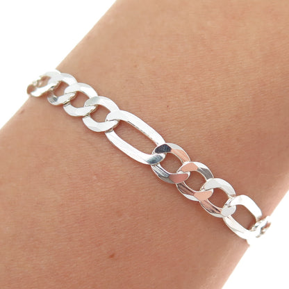 P. LUX 925 Sterling Silver Italy Figaro Link Bracelet 7"