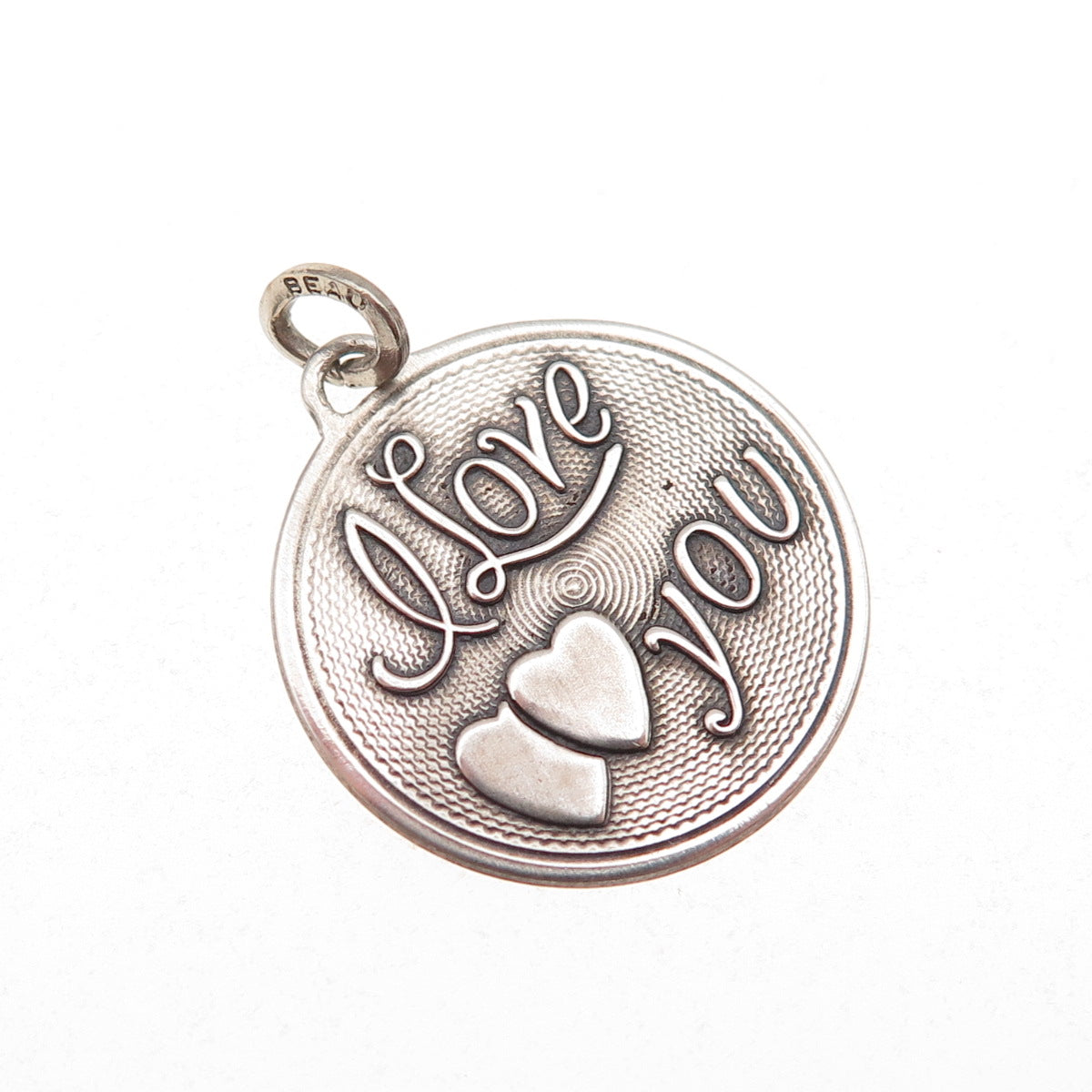 Beau 925 Sterling Silver Vintage I Love You Oxidized Charm Pendant