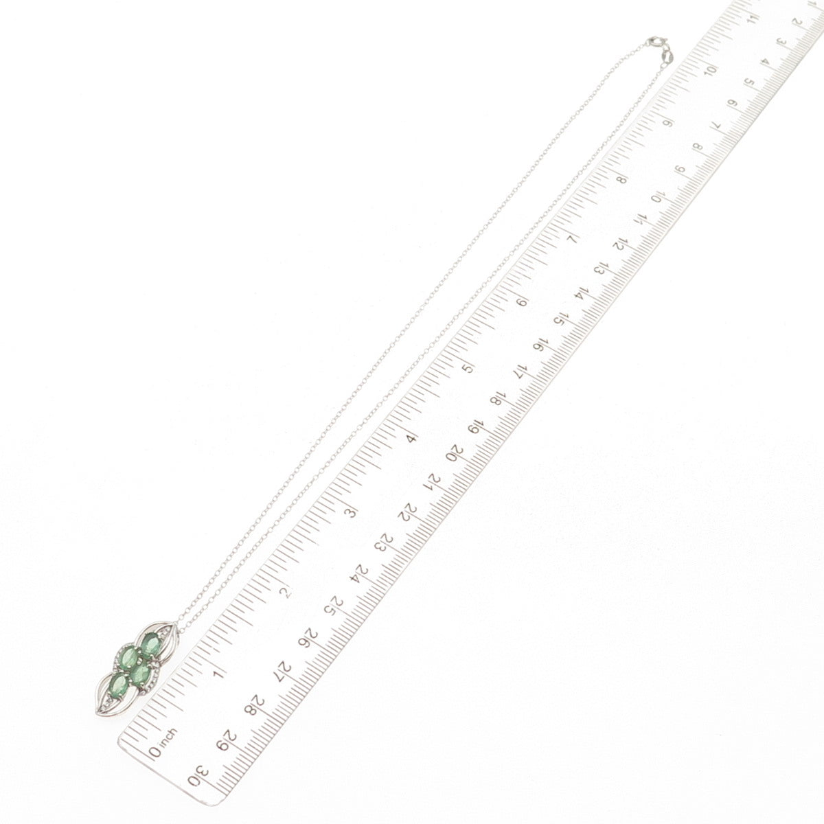 925 Sterling Silver Real Oval-Cut Emerald & C Z Cable Chain Necklace 18"