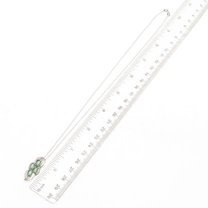 925 Sterling Silver Real Oval-Cut Emerald & C Z Cable Chain Necklace 18"