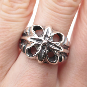 925 Sterling Silver Vintage Modernist Cross Oxidized Ring Size 9.75