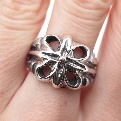 925 Sterling Silver Vintage Modernist Cross Oxidized Ring Size 9.75