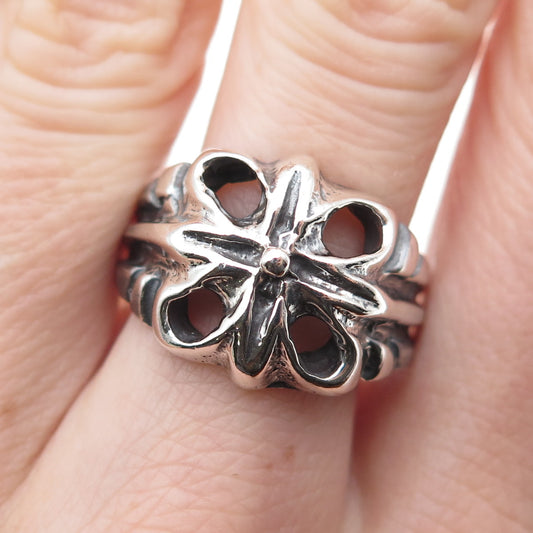 925 Sterling Silver Vintage Modernist Cross Oxidized Ring Size 9.75