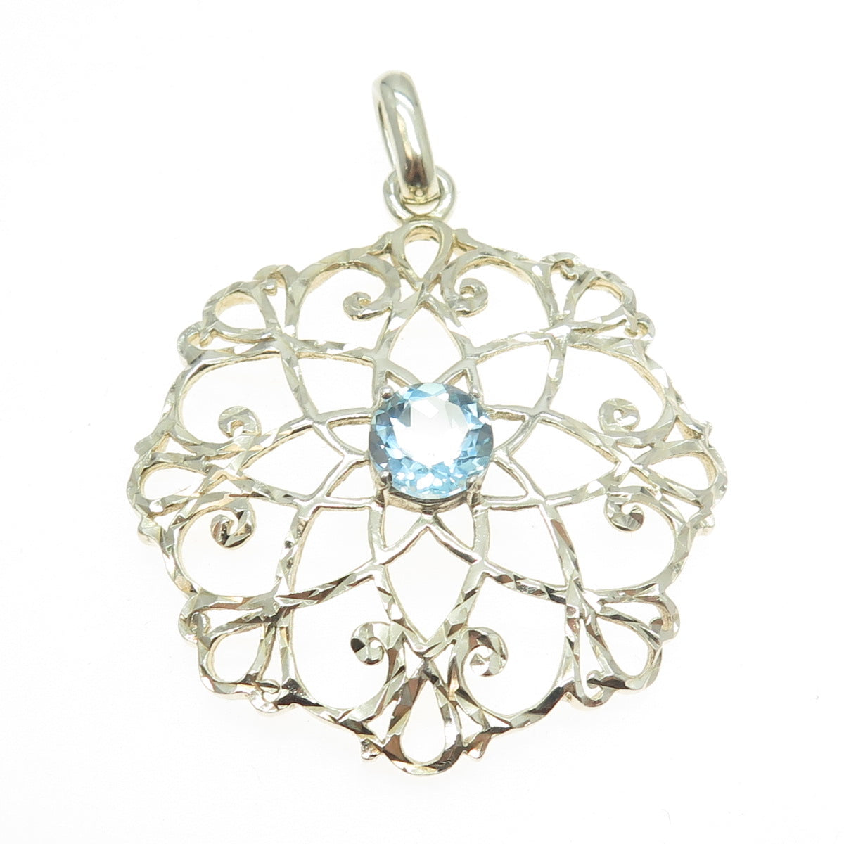 CHATEAU D'ARGENT 925 Sterling Silver Real Blue Topaz Gemstone Ornate Pendant