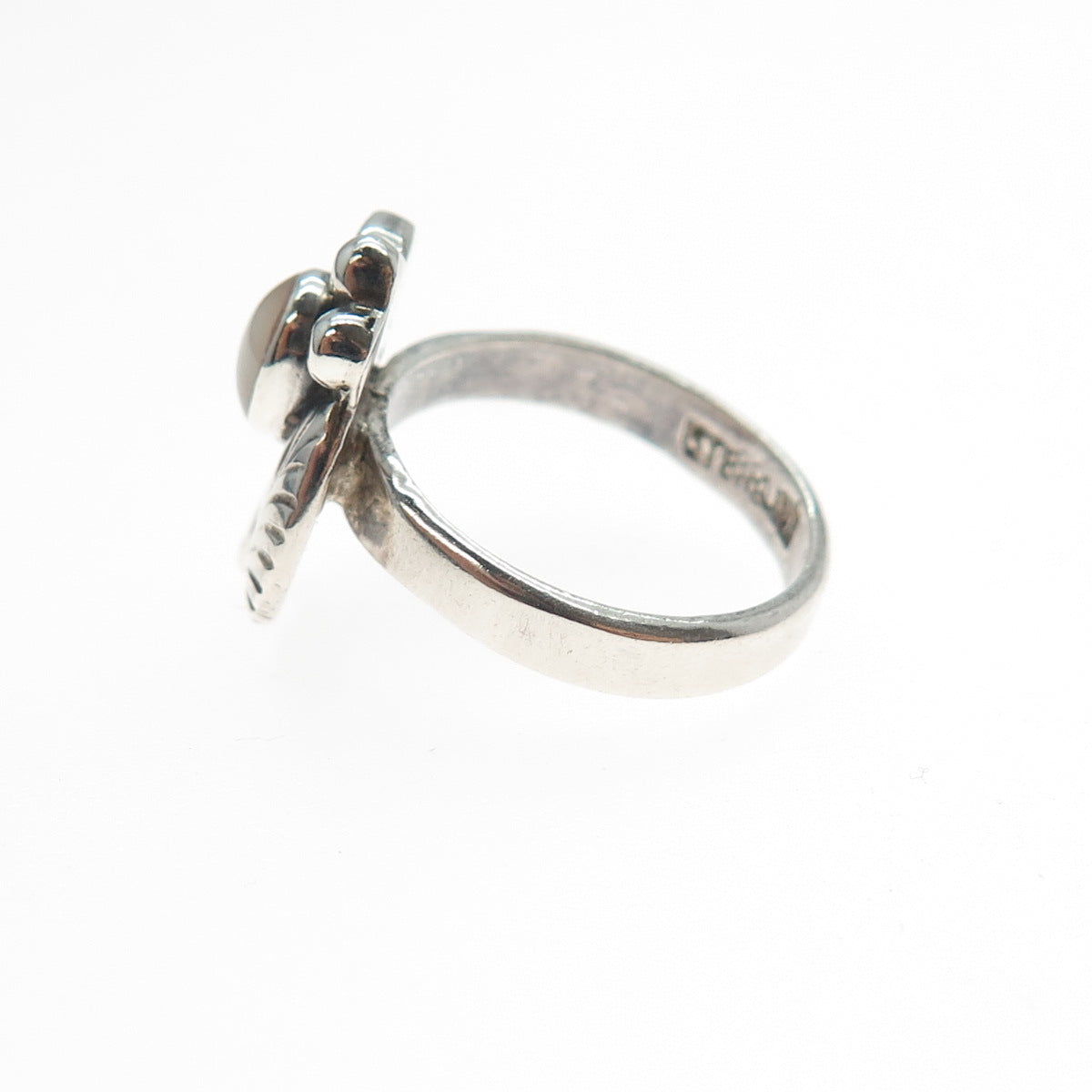 Rob Livingston Navajo Old Pawn Sterling Silver Vintage MOP Feather Ring Size 5.5