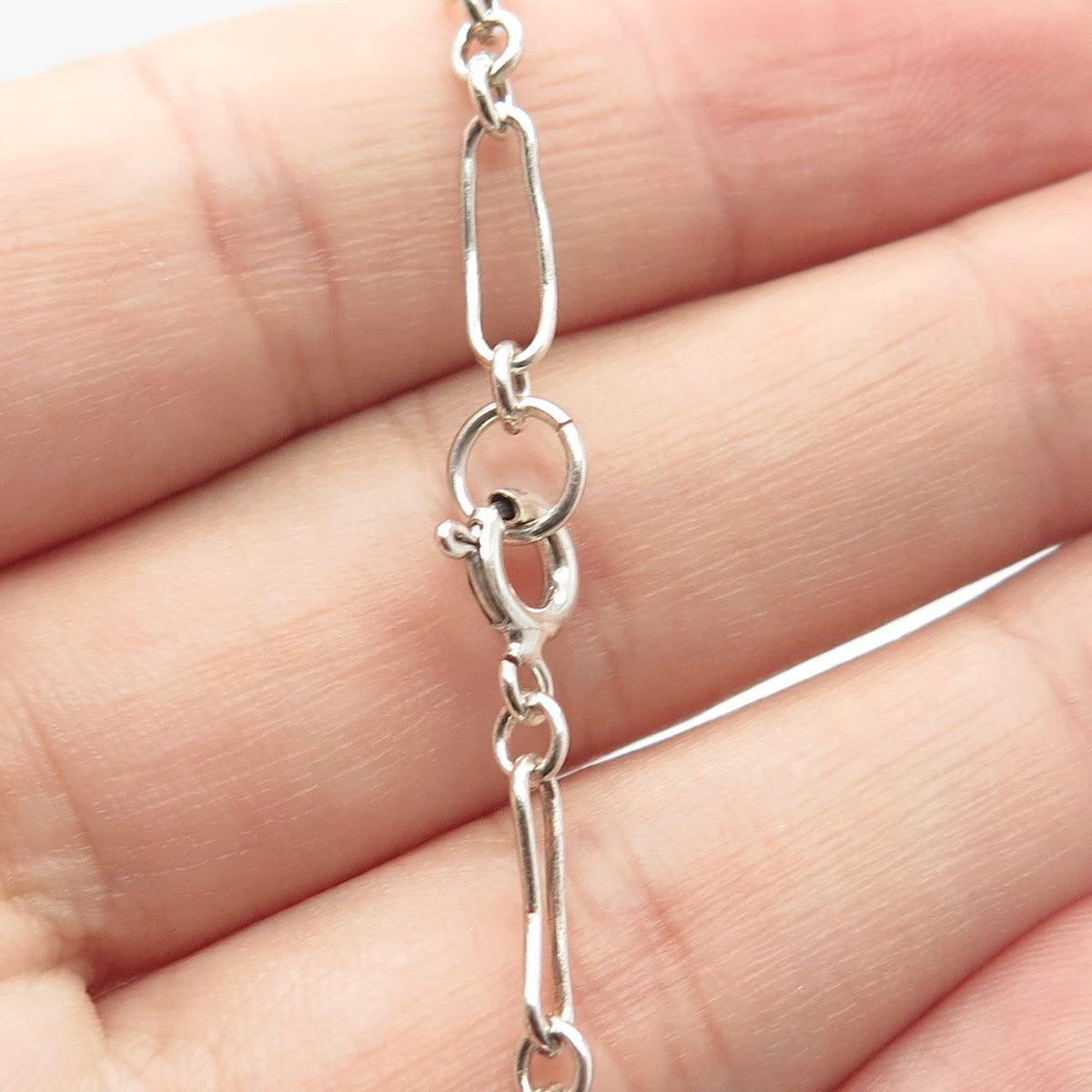 925 Sterling Silver Vintage Real Rose Quartz Figaro Chain Necklace 16"