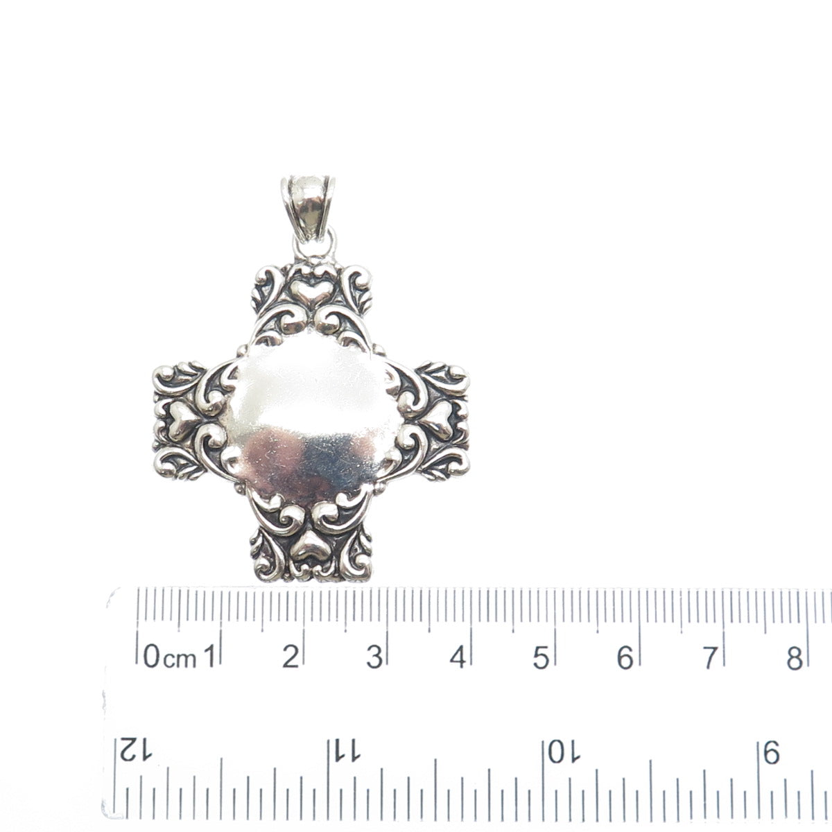 MWS Mark Wasserman Samara Sterling Silver Vintage Heart Cross Oxidized Pendant