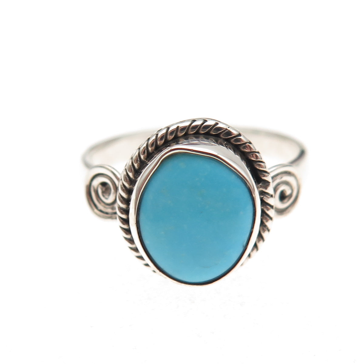 925 Sterling Silver Vintage Real Sleeping Beauty Turquoise Spiral Ring Size 8.25