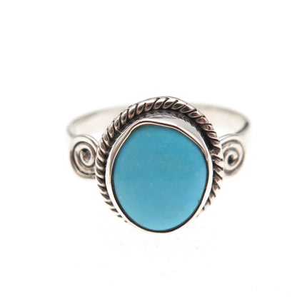 925 Sterling Silver Vintage Real Sleeping Beauty Turquoise Spiral Ring Size 8.25