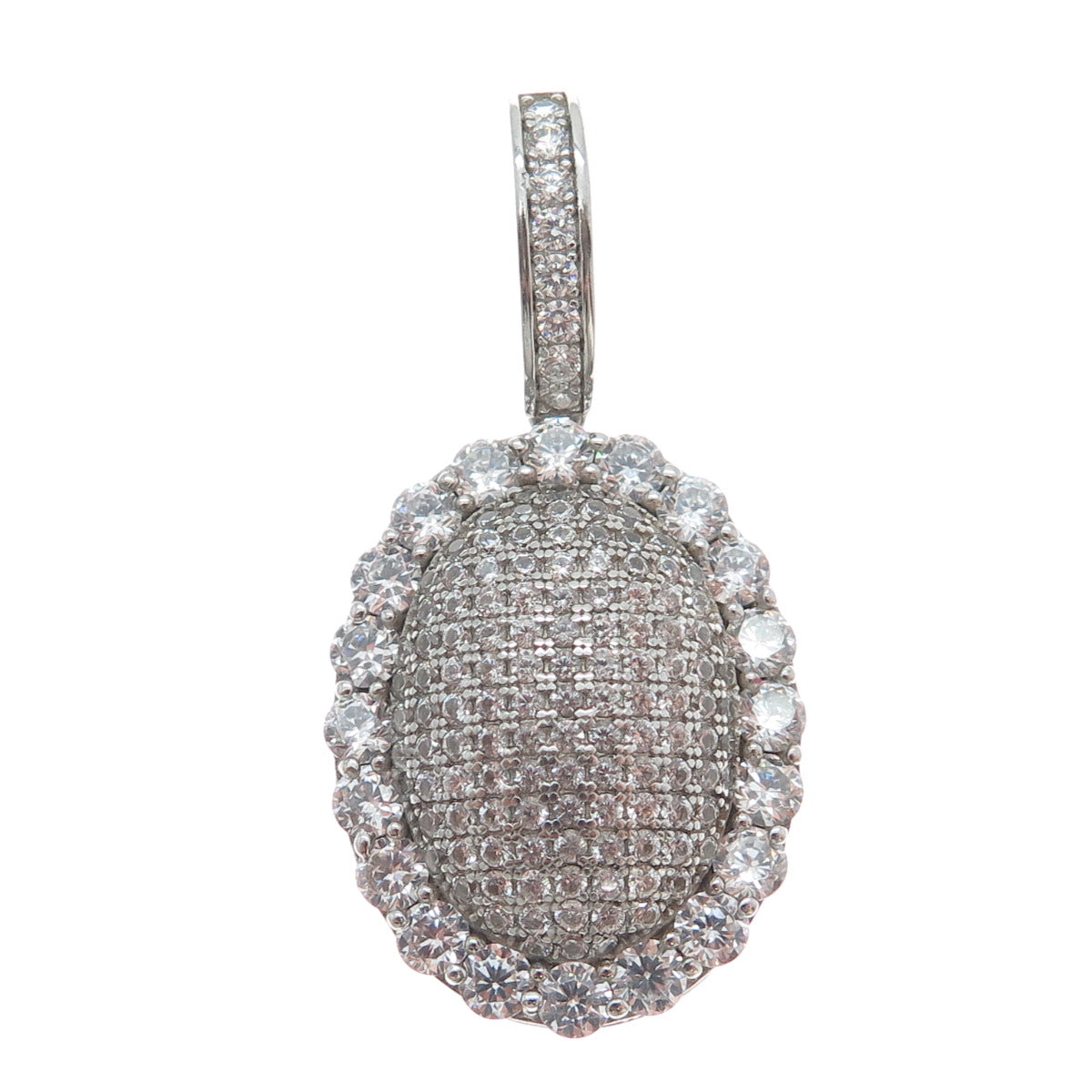 DESIGNS BY YAGI 925 Sterling Silver Round-Cut C Z Sparkle Oval Pendant