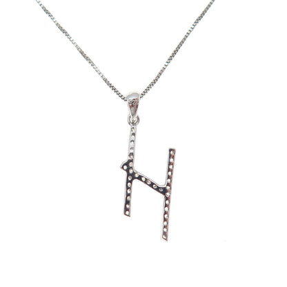 925 Sterling Silver Round-Cut C Z Letter H Initial Box Chain Necklace 18"