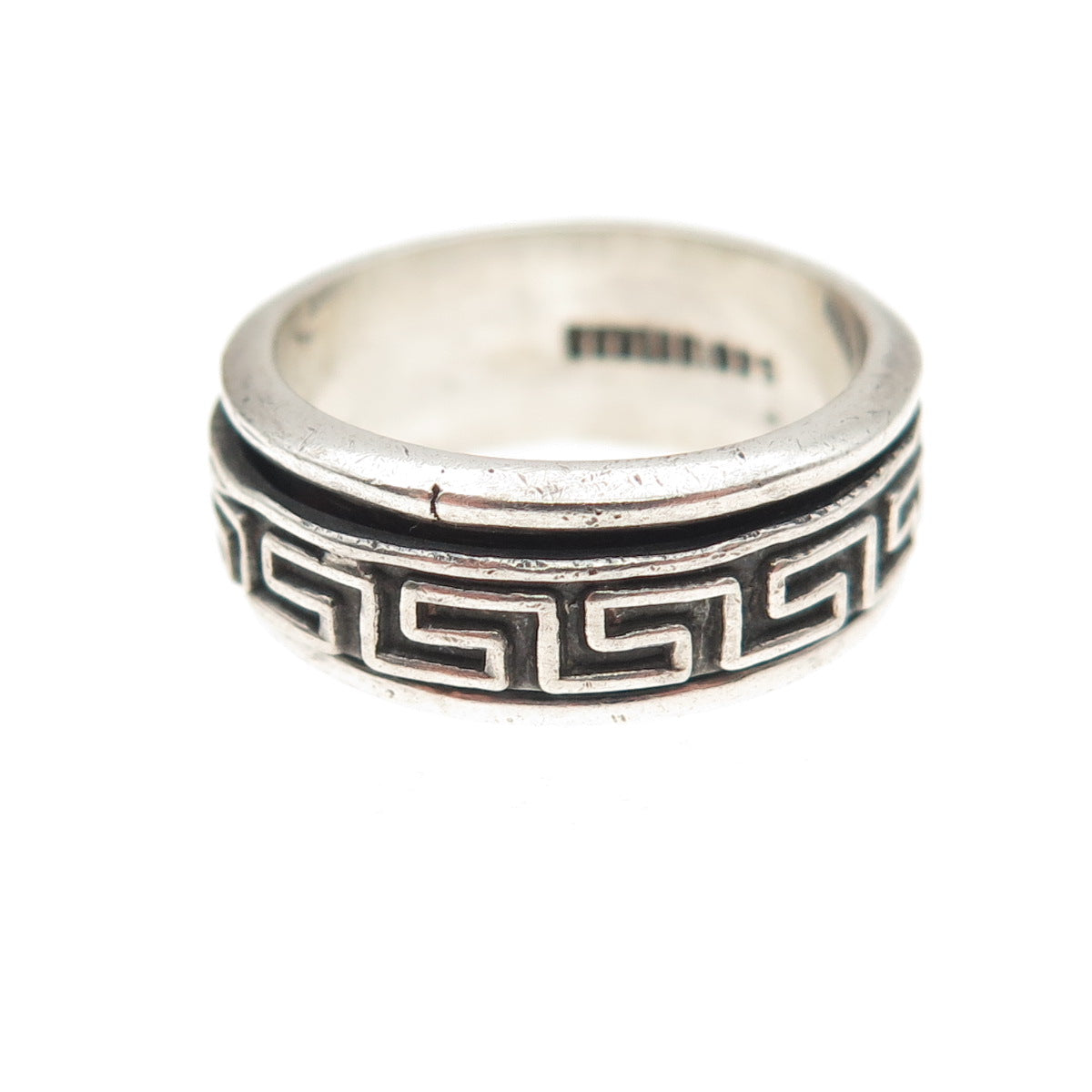 925 Sterling Silver Vintage Mexico Greek Key Oxidized Band Ring Size 6