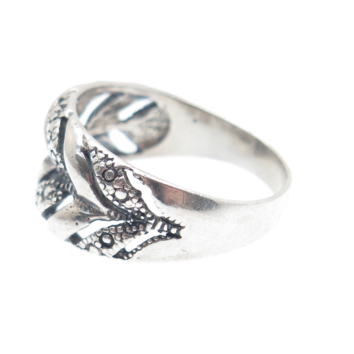 925 Sterling Silver Vintage AG Flower Arrow Oxidized Ring Size 8.75