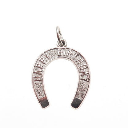 925 Sterling Silver Vintage Happy Birthday Horseshoe Good Luck Mini Pendant
