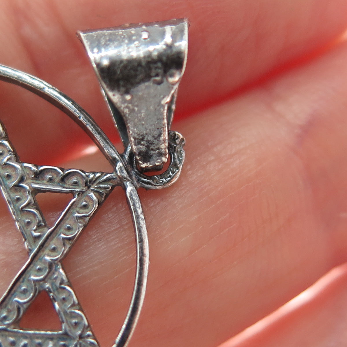 925 Sterling Silver Vintage Star of David Oxidized Charm Pendant