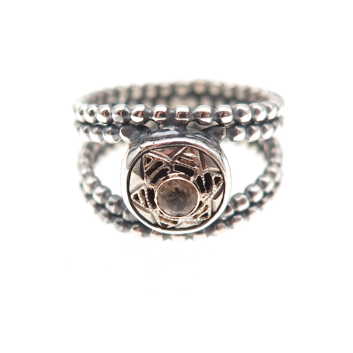 925 Sterling Silver Vintage MN Israel Round-Cut C Z Star of David Ring Size 5.75