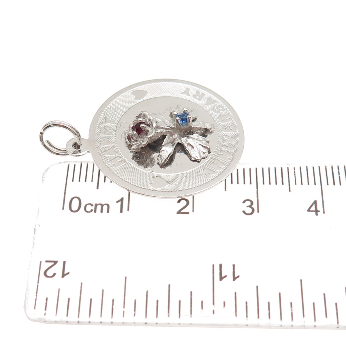 925 Sterling Silver Vintage Rhinestone Happy Anniversary Charm Pendant