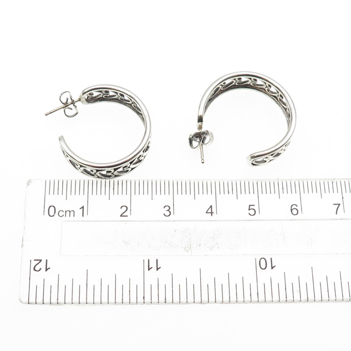 925 Sterling Silver Vintage Heart Link Oxidized Hoop Earrings
