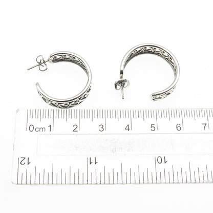 925 Sterling Silver Vintage Heart Link Oxidized Hoop Earrings