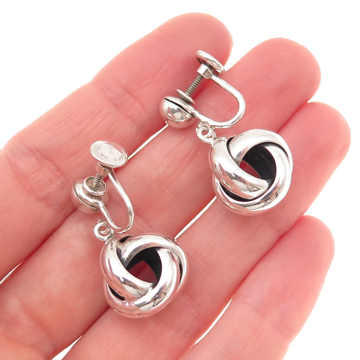 Danecraft Sterling Silver Vintage Interlocked Trinity Dangle Screw Back Earrings