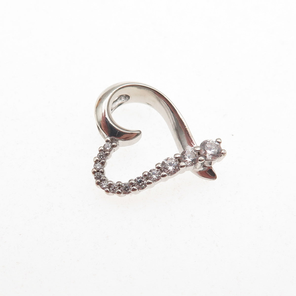 Sai 925 Sterling Silver Round-Cut Graduated C Z Heart Mini Slide Charm Pendant