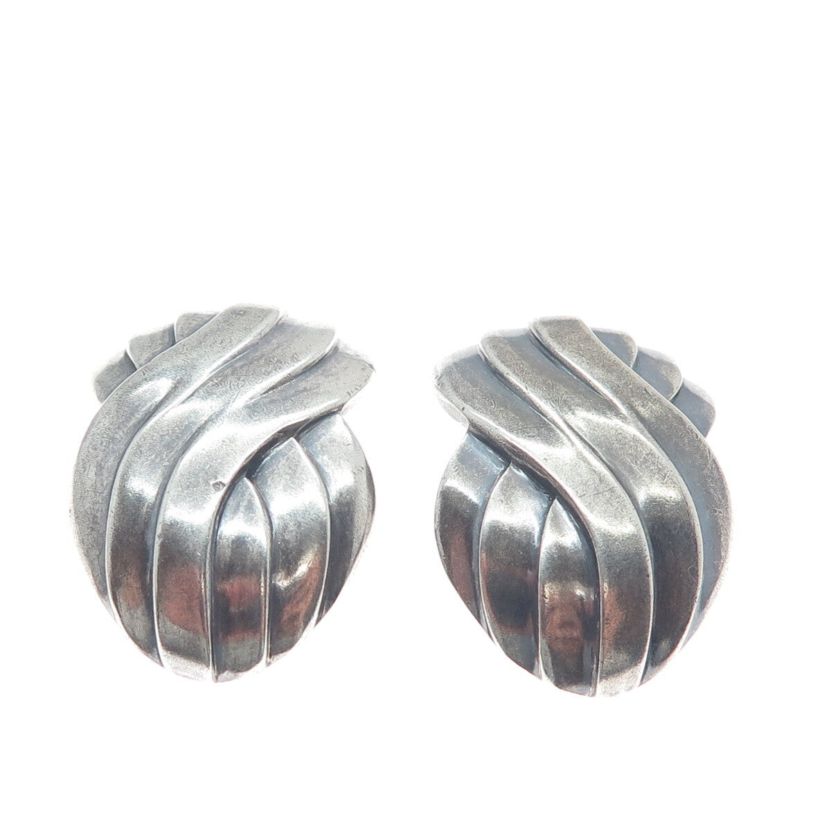 925 Sterling Silver Vintage Modernist Infinity Woven Oxidized Clip On Earrings