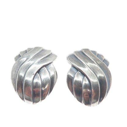 925 Sterling Silver Vintage Modernist Infinity Woven Oxidized Clip On Earrings