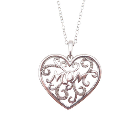 Jane Seymour 925 Sterling Silver Real Diamond Mom Heart Cable Chain Necklace 18"