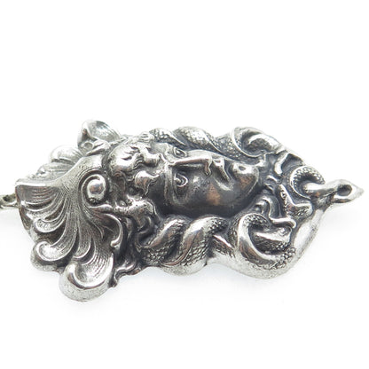 925 Sterling Silver Antique Art Deco Medusa Repousse Oxidized Pendant