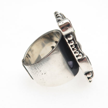 Sajen Sterling Silver Vintage Real Abalone Shell Amethyst Peridot Ring Size 5.25