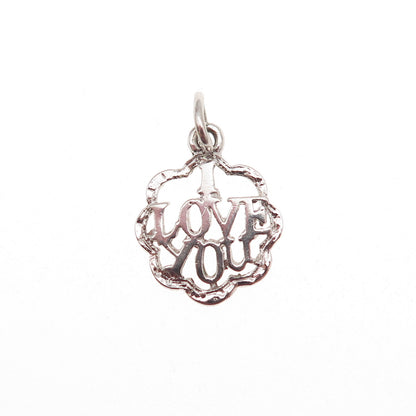 925 Sterling Silver Vintage I Love You Oxidized Mini Charm Pendant