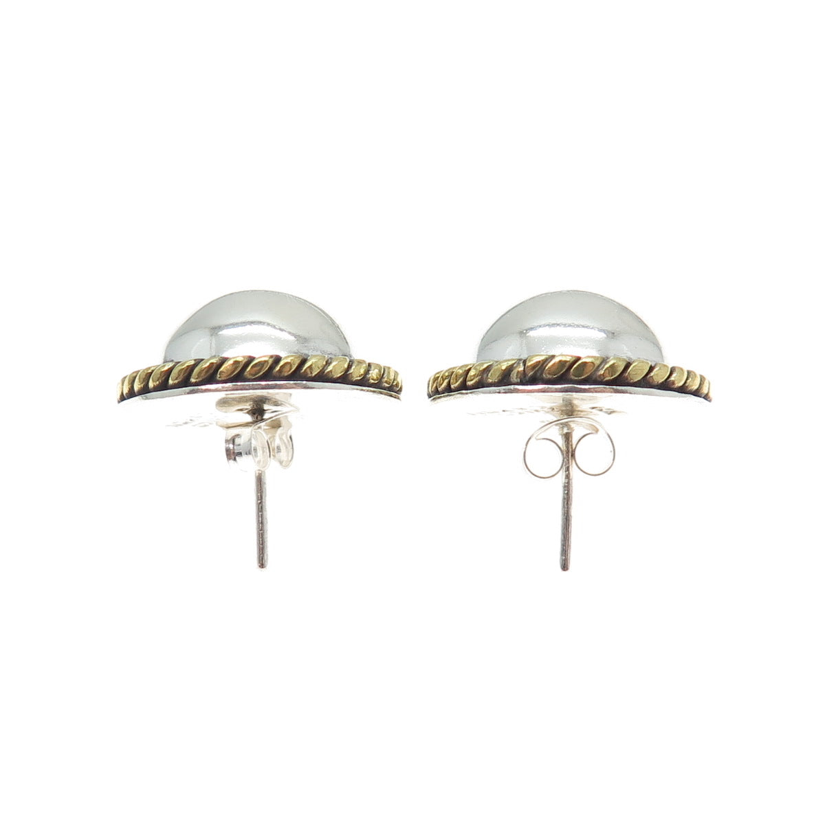 LATON 925 Sterling Silver 2-Tone Vintage Mexico Modernist Roped Dome Earrings