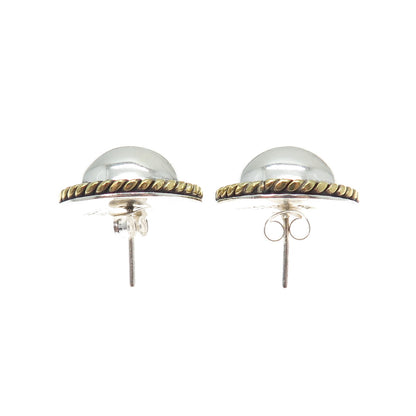 LATON 925 Sterling Silver 2-Tone Vintage Mexico Modernist Roped Dome Earrings