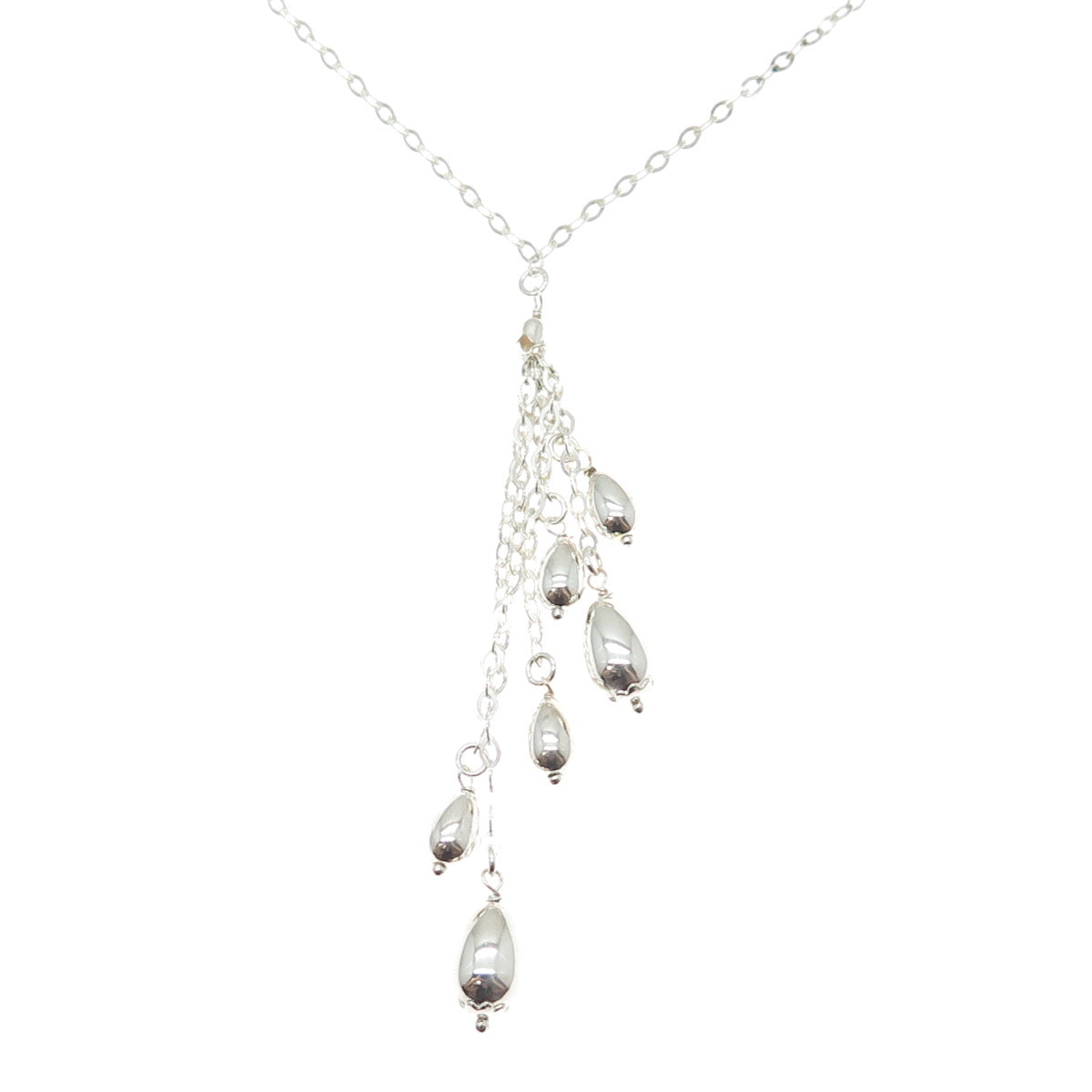 925 Sterling Silver Vintage Italy Teardrop Tassel Cable Chain Necklace 16"