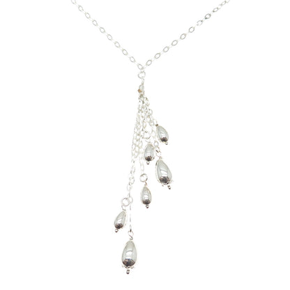925 Sterling Silver Vintage Italy Teardrop Tassel Cable Chain Necklace 16"