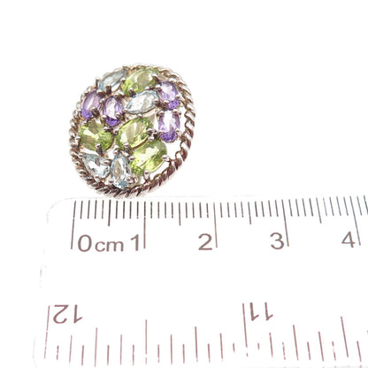 925 Sterling Silver Real Blue Topaz Peridot Amethyst Cluster Slide Mini Pendant